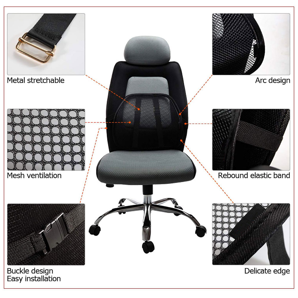 Cool Vent Mesh Back Lumbar Support for Office Chair, Car, and Other
