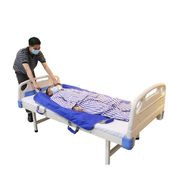 Pull the patient up towards the head of the bed by one person is easier.