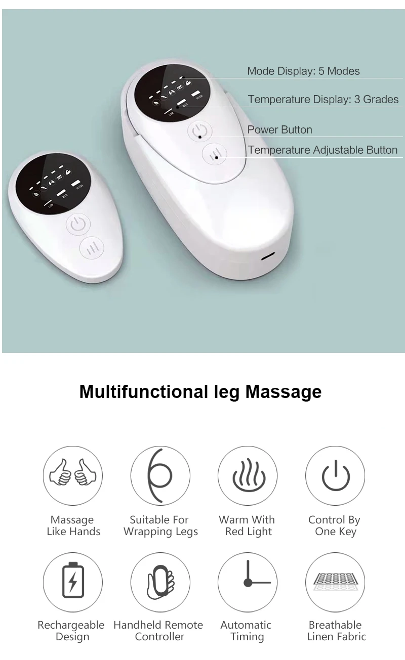 Wireless Leg Air Compression Calf Massager For Circulation And Relaxation Providing 5 intensity levels 3 temperature modes